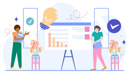 two individuals analyzing data on a whiteboard. Suitable for business and finance presentations, teamwork teamwork concepts, and brainstorming.