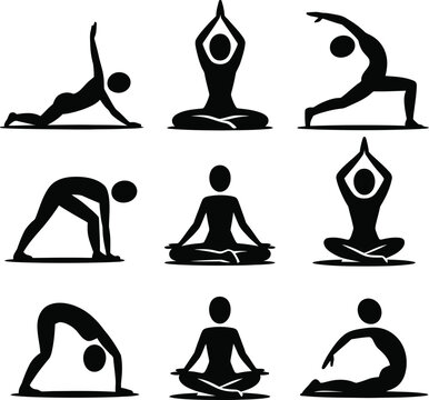 Elegant Black & White Yoga Silhouettes &ndash;  Asanas.