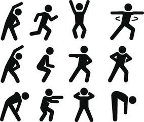 Minimalist Stick Figure Icon Set &ndash; Dynamic Exercise Poses. 