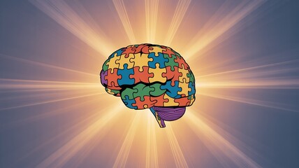 adhd, Colorful Puzzle Brain Representing Autism Awareness