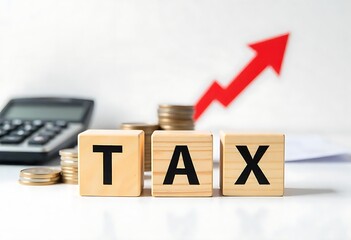 Generative AI Tax concept with wooden blocks and rising trend arrow