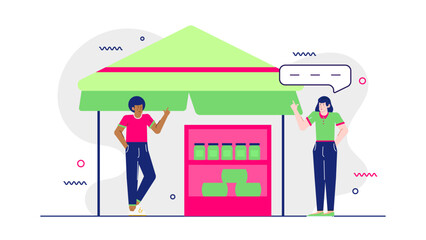 Two people sell jars at a market, ideal for showcasing small businesses, food vendors, farmers market, entrepreneurship, local markets concept.