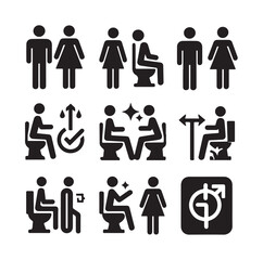 set toilet sign symbol icon  bathroom outline sig Restrooms for men and women, vecto
