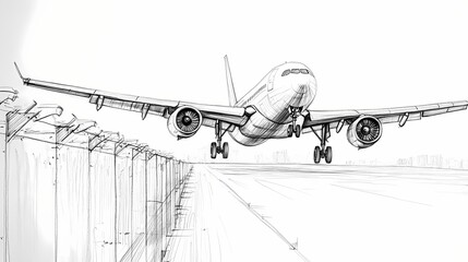 Detailed illustration of an airplane landing.