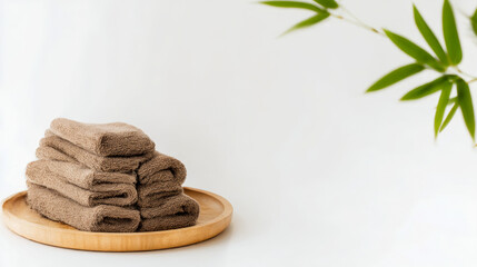 Minimalist Spa Setting with Towels and Lotus Flower on Tray