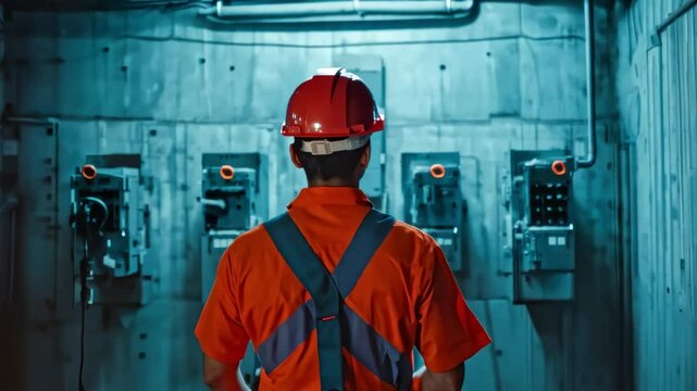 Industrial Worker Inspecting Electrical Equipment