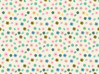 Seamless floral pattern with colorful flowers and polka dot background for wallpaper or fabric design