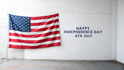 Celebrating Independence Day with American Flag Displayed Against a White Wall