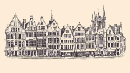 Obraz premium Hand-drawn illustration of european city buildings.