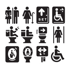 set toilet sign symbol icon  bathroom outline sig Restrooms for men and women, vecto