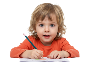 Cute child drawing with a pencil on paper art project