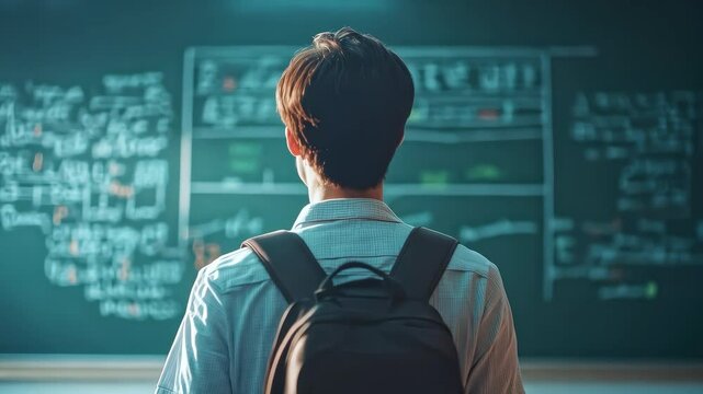 Student Back View Classroom Blackboard Learning Education Scene