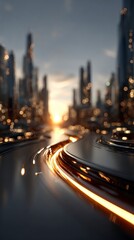 Futuristic Cityscape Sunset  Abstract Golden Lines   Modern Architecture