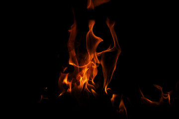 Fototapeta premium Fire flames on black background. Fire flame texture. Fire flame with copy space. Flames textured background. Flames on black background.
