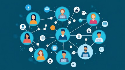 Network connection of diverse people, digital communication and teamwork