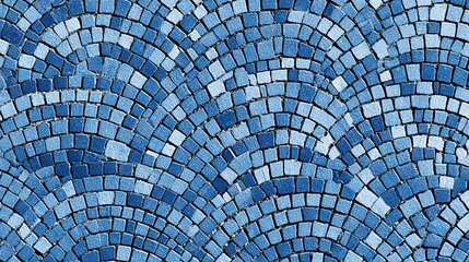 Naklejka premium Detailed view of a blue mosaic pavement design.