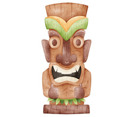watercolor Hawaii tiki wooden style totem tribal  © Saltyarts design