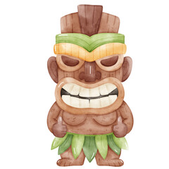 watercolor Hawaii tiki wooden style totem tribal 