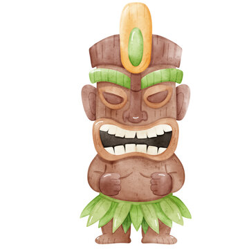 watercolor Hawaii tiki wooden style totem tribal 