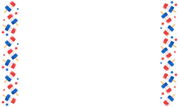 Popsicle Frame with Stars. Red, White and Blue Summer Clipart