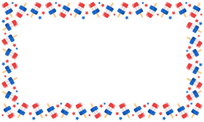 Obraz premium Popsicle Frame with Stars. Red, White and Blue Summer Clipart