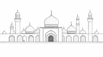 Detailed sketch of a mosque facade.