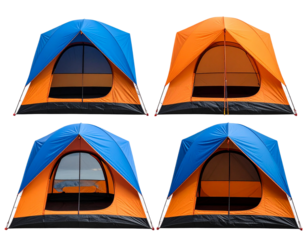 Flat Design Orange & Blue Tents  Transparent Background Game Elements