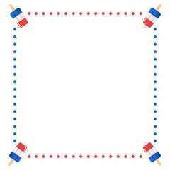 Red White and Blue Popsicle Rectangular Frame with Stars. Summer PNG
