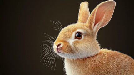 Obraz premium Close-up of a fluffy, light orange rabbit, looking alert and curious.