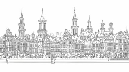 Fototapeta premium Black and white drawing of a city skyline.
