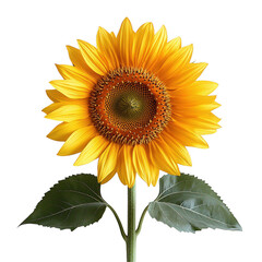 Obraz premium Isolated sunflower blossom bright yellow petals flower bloom plant seeds leaves black background close up photo on transparent background