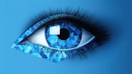 Naklejka premium Close-up of a stylized blue eye with intricate digital patterns.