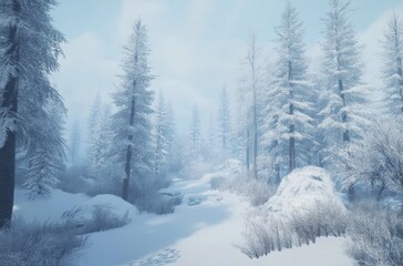 Fototapeta premium Winter forest with tall