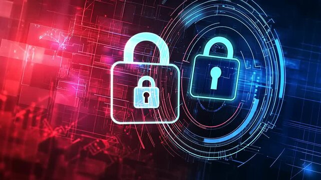 Futuristic digital locks symbolizing security and protection in a vibrant tech environment