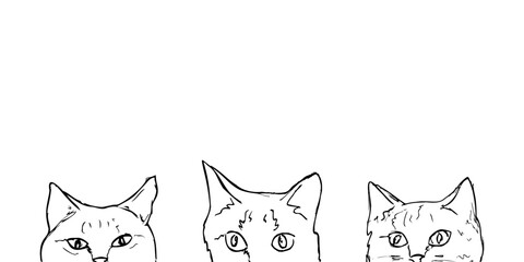Hand drawn doodle illustration of funny peeking cats. 