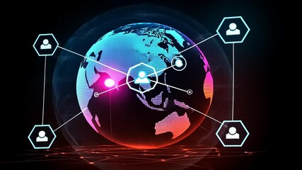Colorful digital globe with network connections, highlighting global communication and technology - Powered by Adobe