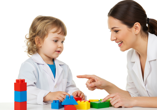 Child Plays Blocks with Woman Playful Educational Moment