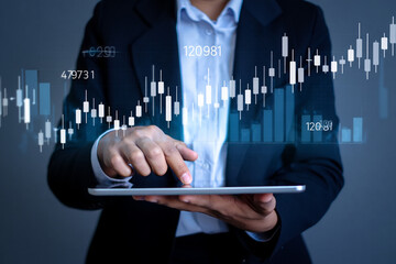 Businessperson Analyzing Stock Market Data on Tablet