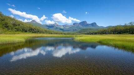 Serene Mountain Lake Reflection Stunning Nature Landscape Peaceful Water Scene with Majestic Peaks