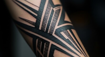 Arm Tattoo with Geometric Black Ink Design Close Up
