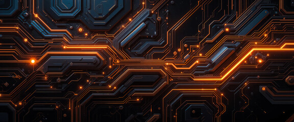 A digital artwork featuring a futuristic circuit board design
