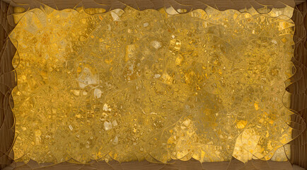 A textured gold surface with a rough, uneven finish