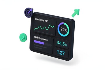 3D Isometric Business KPI Dashboard in Dark Mode