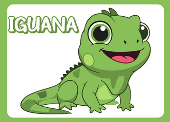 Cute little iguana  happy smile cartoon illustration.