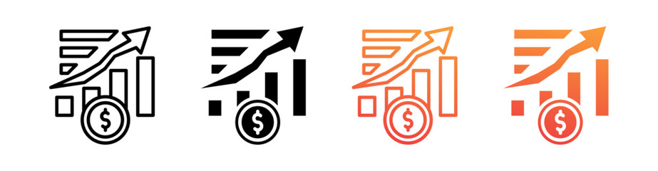 Economic Growth Multi Style Icon Set Vector 