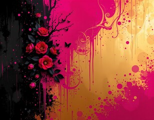 high quality, d abstract dark golden and black background with bold magenta tones under clear daylight