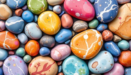 high quality, stylized watercolor of rounded stones in vibrant colors, abstract and gentle, minimal detail