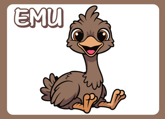 Cute little emu  happy smile cartoon illustration.
