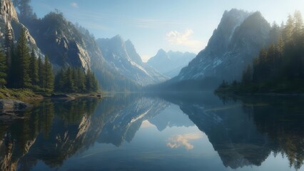 Mountain Lake Reflection Scenic Landscape