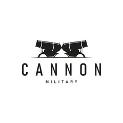 cannon logo war combat equipment or heavy army equipment with black silhouette concept vintage retro as symbol illustration template